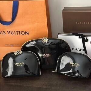 Chanel Black Beute Set of 3 Cosmetic Bags - Brand New Set